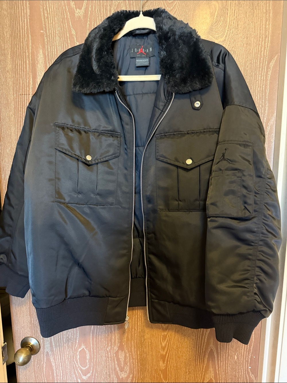 Jordan Black Bomber Jacket with Faux Fur Collar